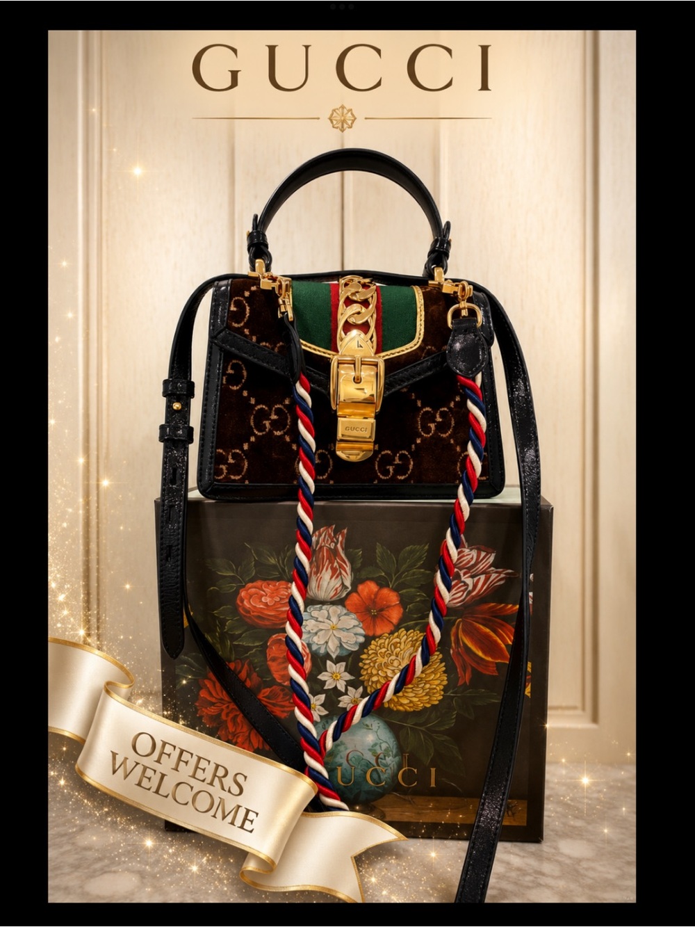 Gucci GG Velvet Mini Sylvie Top Handle/Shoulder Bag